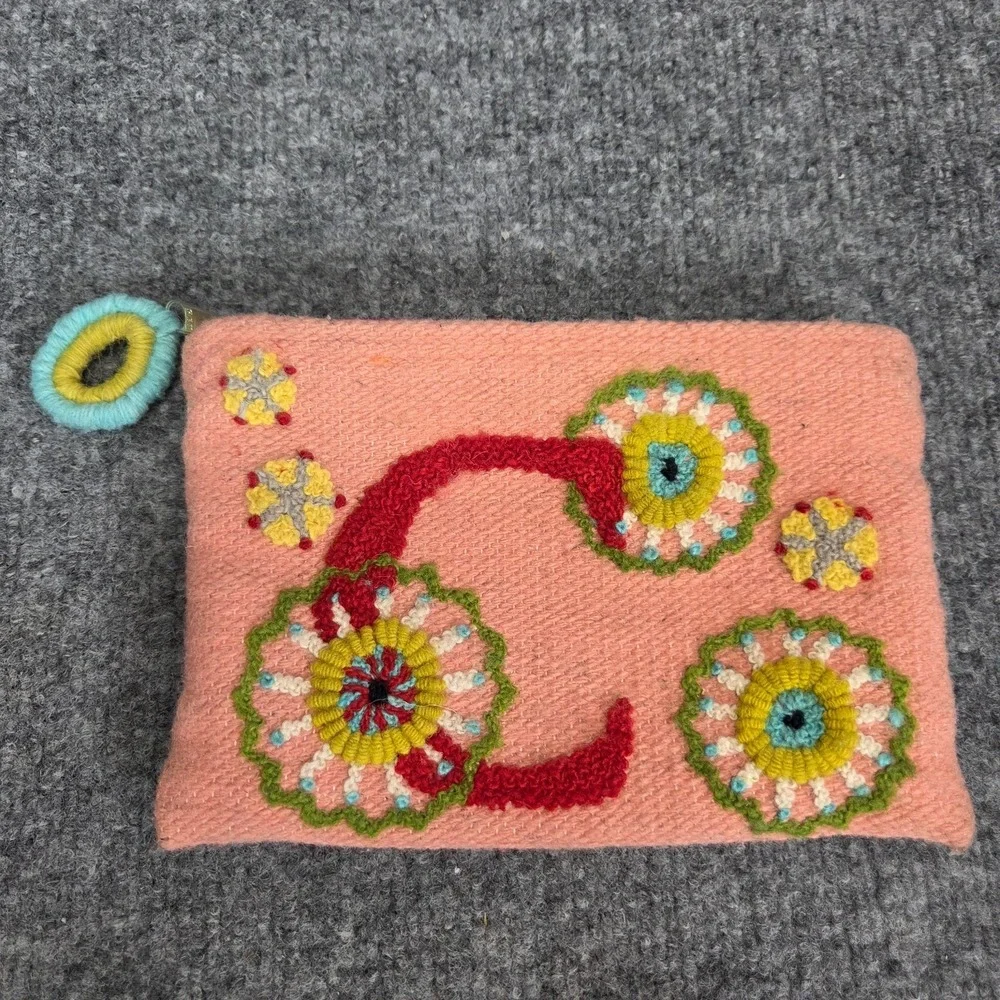 Jenny Krauss Love Letters Embroidered Wool Makeup Bag Pouch Initial 